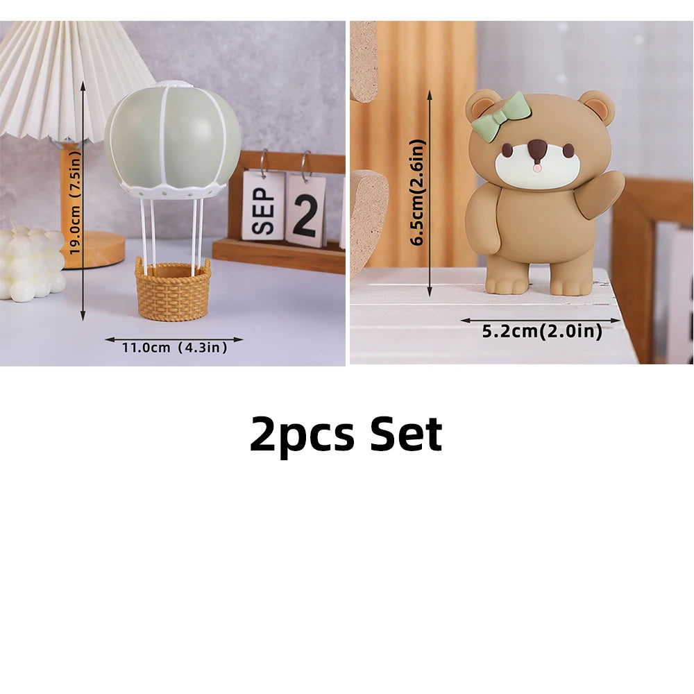 New Hot Air Balloon Cake Decoration Pink Blue Bear Cake Topper for Boy Girl Baby Shower Kids Happy Birthday Party Supplies Gifts