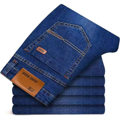 Men Fashion Straight Jeans Mens 2025 New Stretch Slim Fit Pants Comfortable Soft Business Denim Trousers Male Brand Clothing