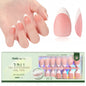 150PCS Short Coffin Press on Nails 3 in 1 Coat Soft Gel Nail Tips French Tip 15 Sizes