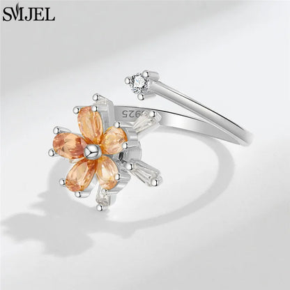 Korean Fashion Daisy Spinner Fidget Ring Multiple Style Sunflower Rose Snowflake Rotate Freely Anti Stress Anxiety Rings Wedding