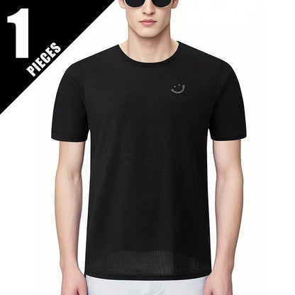 4/1 Pcs Men's Summer Solid Color Smiling Face Ice Silk Casual Short Sleeve Teenagers Loose Fashion Soft And Comfortable Sports T