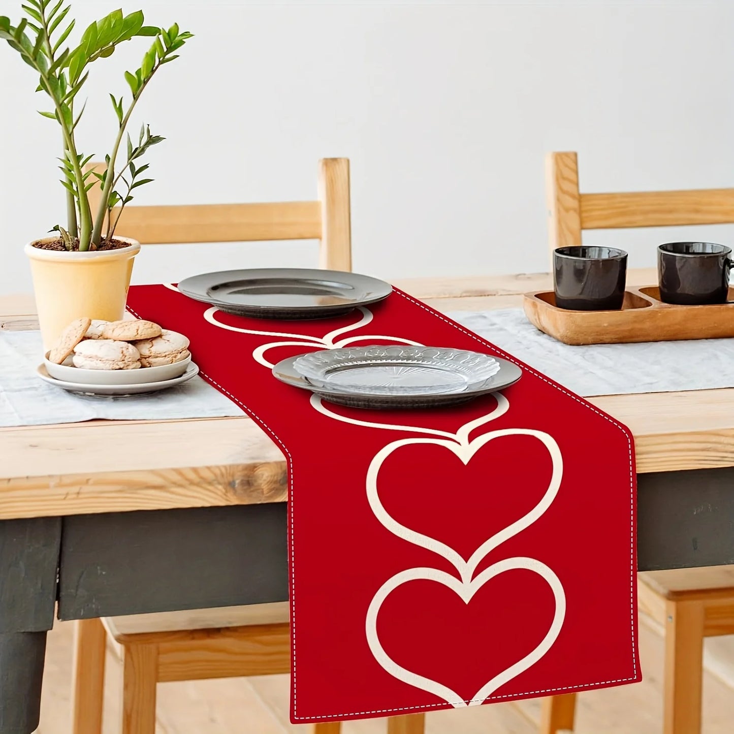 Valentine's Day Red Heart Table Runner | Love Heart Design | Kitchen Dining Table Decor | Perfect for  Home Party Supplies