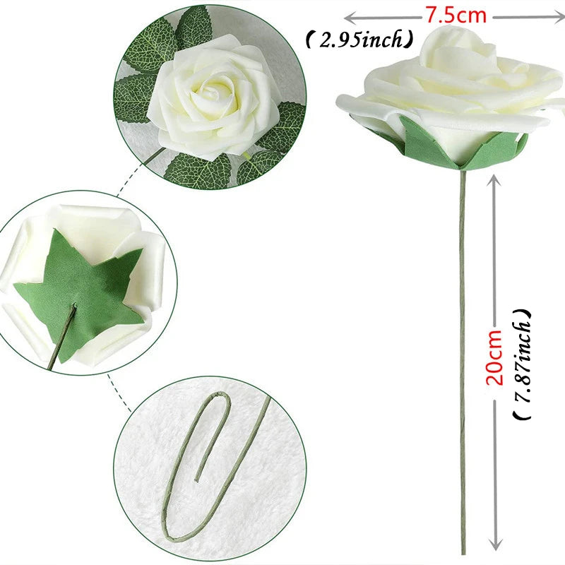 10~100pcs Rose Artificial Flowers Foam Fake Roses Wedding Bouquets Centerpieces Mothers Day Valentines Gifts Party Decoration