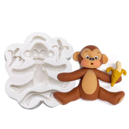Monkey Lion Bunny Elephant Giraffe Silicone Sugarcraft Mold Resin Tools Cupcake Baking Mould Fondant Cake Decorating Tools