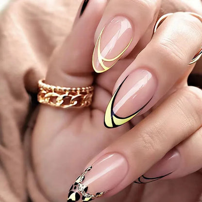 24pcs Full Cover Long False Press On Nails With Designs Light Green Stripe Gradient