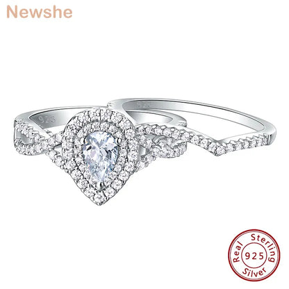 2 Pcs 925 Sterling Silver Wedding Rings for Women Engagement Ring Sets 2.0 Ct Pear Shape Teardrop AAAAA Zircon BR0829