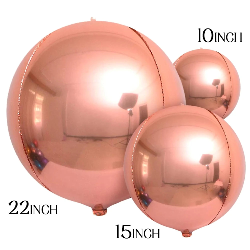 3pcs 4D Round Balloons Metallic Rose Gold Silver Foil Balloons Party Decorations for Birthday Wedding Gender Reveal Photo Props