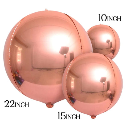 3pcs 4D Round Balloons Metallic Rose Gold Silver Foil Balloons Party Decorations for Birthday Wedding Gender Reveal Photo Props