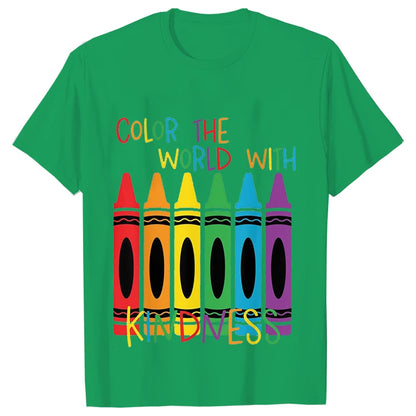 Color The World with Kindness T Shirt for Women Clothing Back To School Tops Teachers' Day Gift Harajuku Short Sleeve Tees