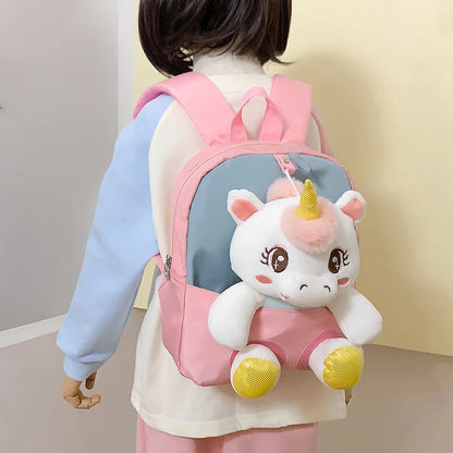 3D Unicorn Plush Kids Backpack – Toddler Girls Kindergarten Schoolbag & Stuffed Toy Bag