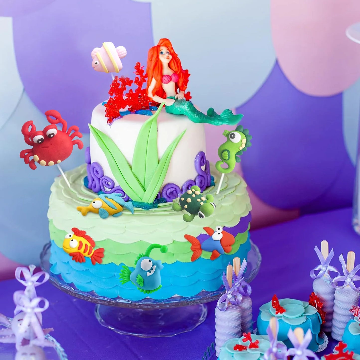 7pcs Under the Sea Cake Toppers Ocean Cake Decorations  Party Favors for Baby Shower Ocean Birthday Party Decorations Supplies