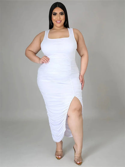 Plus Size Dress for Women Solid Bodycon Stretch Draped Maxi Dress Slip L-4XL