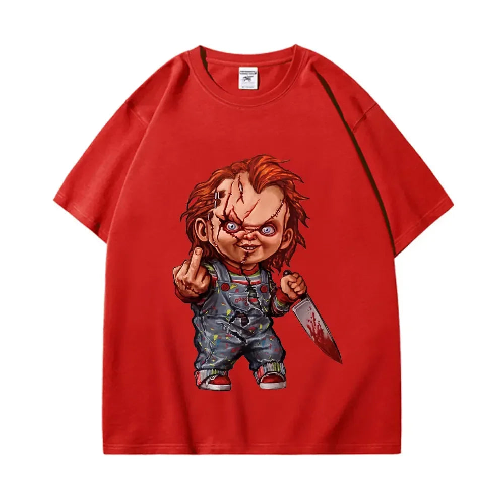Horror Chuck Pattern T-shirt Women's Gothic Fashion Short sleeved T-shirt Summer High Quality T-shirt Street Clothing