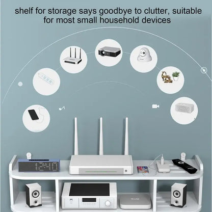 Wifi Hanging Shelf Router Power Strip Multi Outlet TV Set Top Box Cable Hiden Floating Rack Wall Mount Holder Storage Organizer