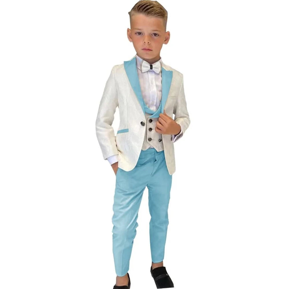 Classic Boy's Suit Set 3 Pieces Paisley Long Sleeves Formal Tuxedo For Kids From 3 to 14 Years (Wedding Flower Boy)
