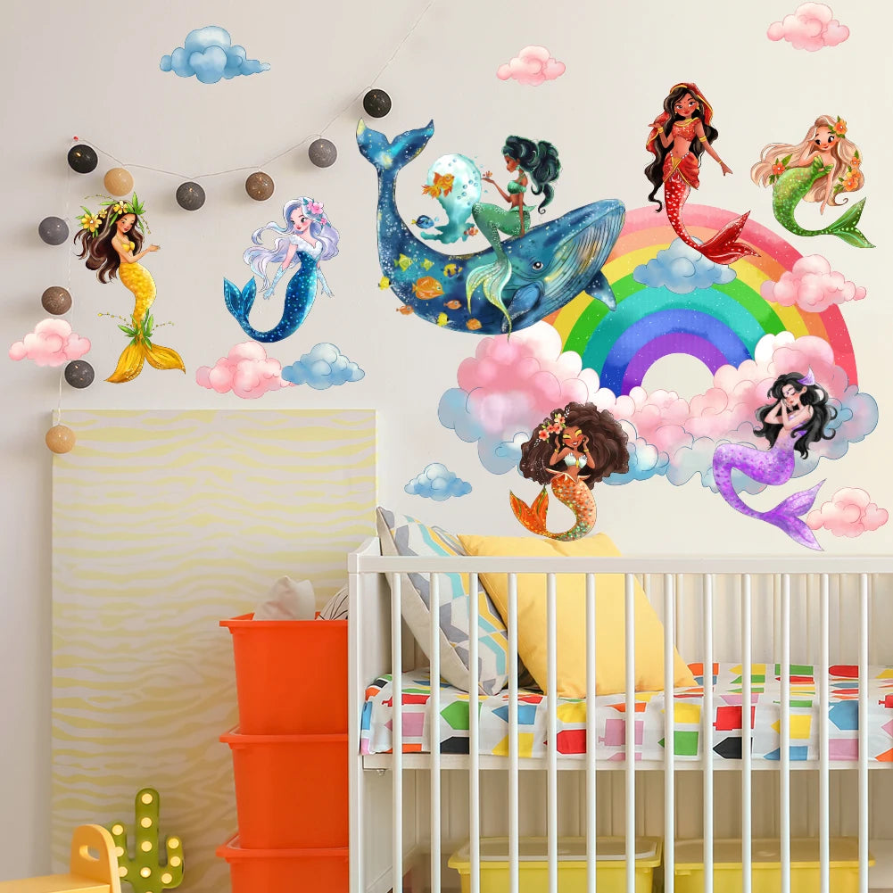 Rainbow Mermaid Wall Stickers for Baby and Children's Room Decoration Self   Adhesive Wall Stickers Suitable for Children's Room