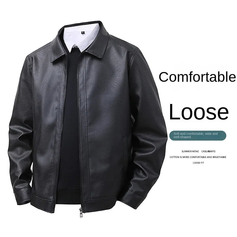 Men’s Slim Fit Leather‑Look Jacket – Spring Lapel Casual Windbreaker