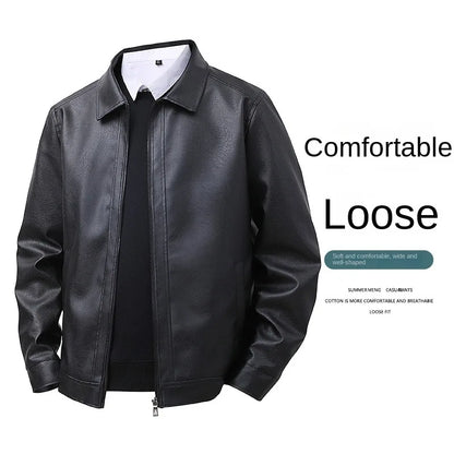 Men’s Slim Fit Leather‑Look Jacket – Spring Lapel Casual Windbreaker
