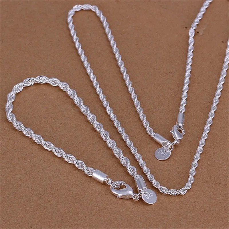 925 Sterling Silver Rope Chain Necklace – 4mm, 16–24in Unisex Fashion Jewelry