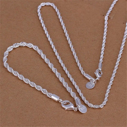 925 Sterling Silver Rope Chain Necklace – 4mm, 16–24in Unisex Fashion Jewelry
