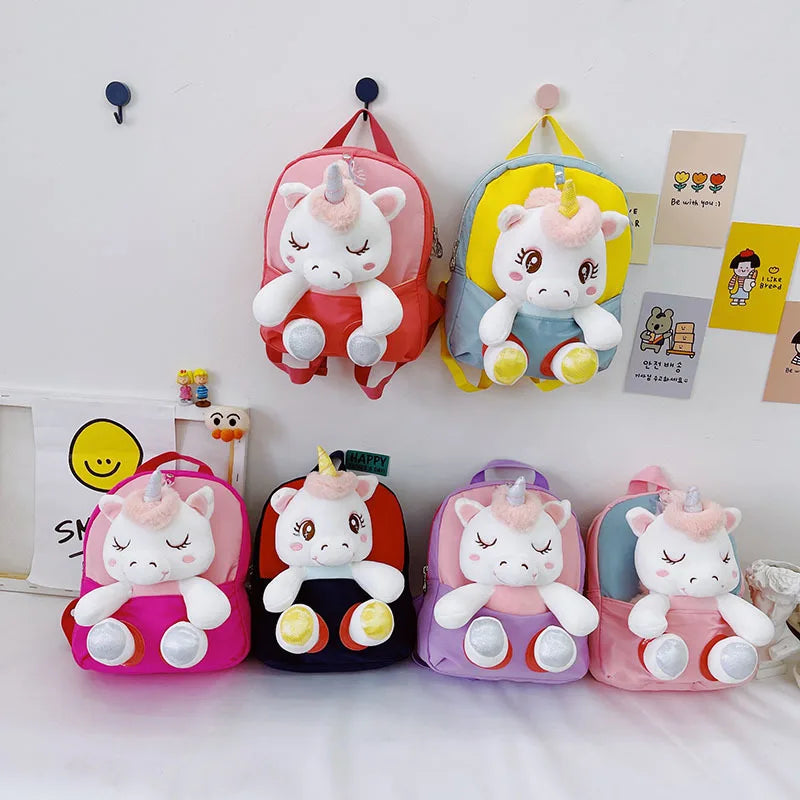 3D Unicorn Plush Kids Backpack – Toddler Girls Kindergarten Schoolbag & Stuffed Toy Bag
