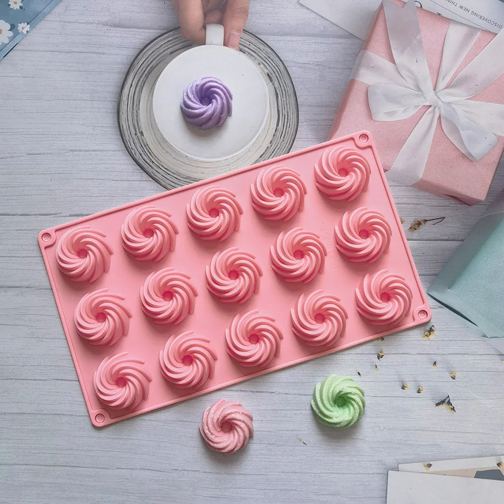 15 Holes Spiral Shape Silicone Cake Mold Mousse Chocolate Dessert Jelly Mould Donuts Pastry Baking Tools