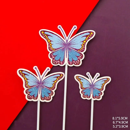 Butterfly Cake Topper Flower Happy Birthday Wedding Anniversary Cupcake Toppers Decoration Kids Girl Party Diy Baking Supplies