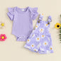 0-18months baby Girls summer Shorts  Set Short Sleeve Romper Flower Print Suspender Shorts Summer Outfit for  Toddler girls