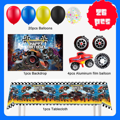 26‑Piece Racing Car Party Decorations Set – Balloons, Tablecloth & Backdrop