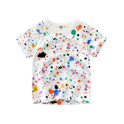 OLEKID 2025 Summer Stripe Children Boys T-shirts Printed Letter 2-8 Years Kids Little Boy Tops Short Sleeve Toddler Tees Clothes