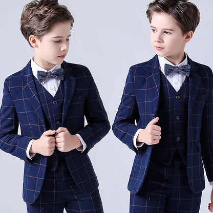 Boys Top Quality Plaid Suit Tuxedo Bowtie Blazer