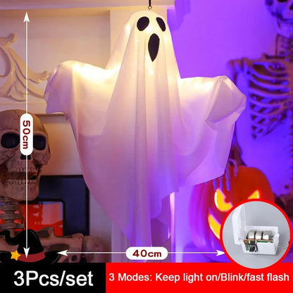 LED Glow Ghost Party Halloween Decoration for Home Indoor Outdoor Haunted House Bar Hanging Horror Props with Lights