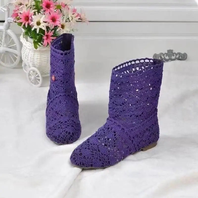 Hollow Boots Shoes Breathable Knit Line Mesh Korean High Summer Women Boots Knee High Womens Shoes