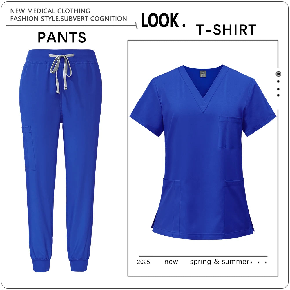 Hot Sale Clinic Workwear Unisex Medical Nurse Scrub Set Clinical Uniform Men Women Beauty Salon Costume Doctor Nursing Top Pants