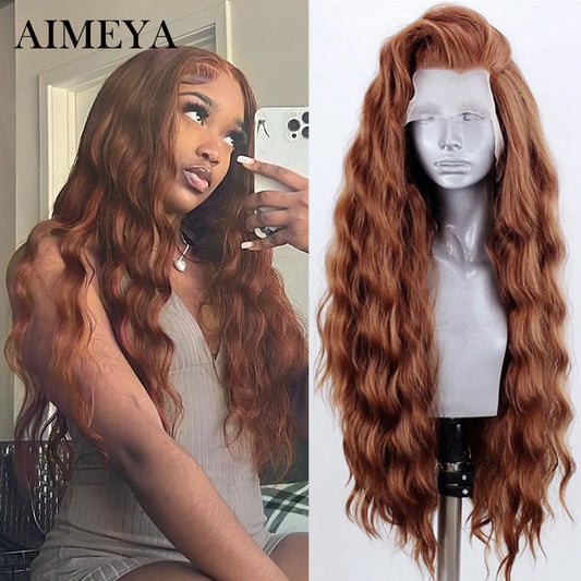 AIMEYA Synthetic Lace Front Wigs for Women Natural Hairline Long Brown Wig Pre Plucked Cosplay