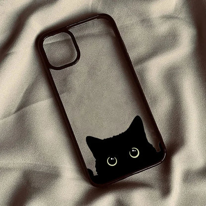 Cute Black Cat Pattern Hard Clear Phone Case For iPhone 15 16 Pro Max Plus 14 13 12 11 Pro  XR X XS Max Plus SE2 Cover