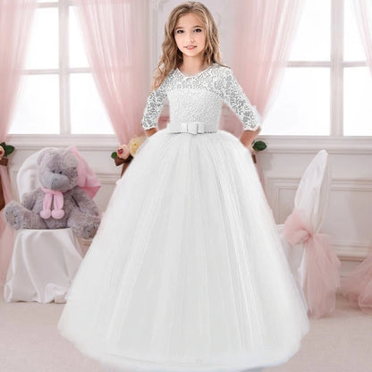 Girl's Elegant Tulle Bow Dress for Party Bridesmaid Wedding Ball Gown Princess First Communion Dress