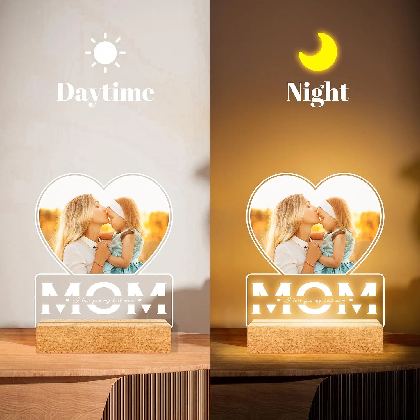 Personalized Mothers Day Gifts for Mom/Dad/Baby/Family Birthday Custom LOVE Picture Frame With Photos Night Light Acrylic Plaque