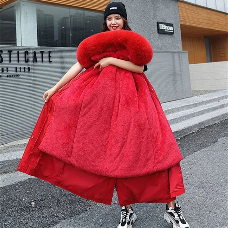 2025 New Winter Jacket Women's Parkas Thick Warm Fur Lining Long Parka Female Hooded Fleece Padded Coat Distachable Outwear 5XL