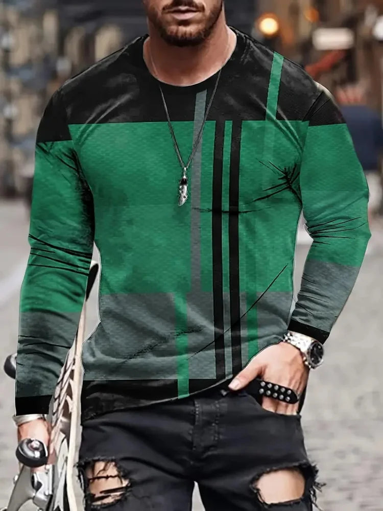 Fashion Trend Men's Crew-neck Long Sleeves Cross 3D Printed Men's Casual Pullover T-shirt Casual All-match Men's Top S-5XL