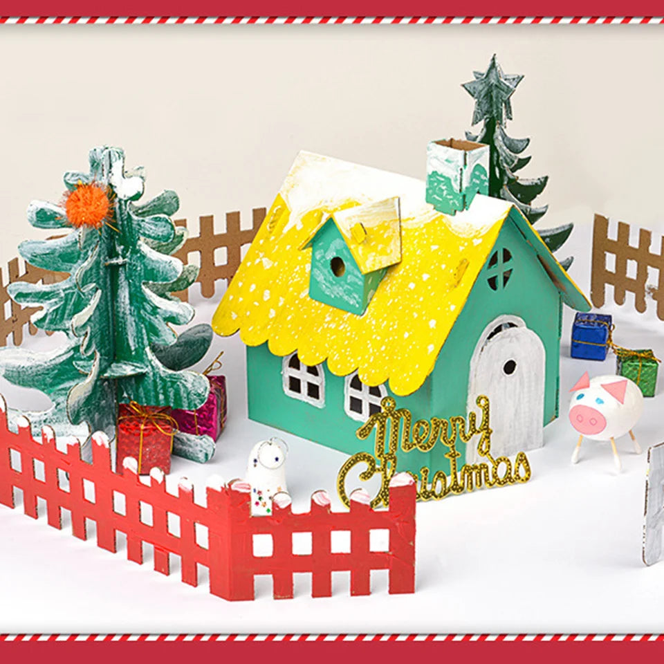 Christmas Paper House DIY Painting Corrugated Board Villa Manor Castle Set Xmas Party Birthday Decoration Kids Gift Home Supply
