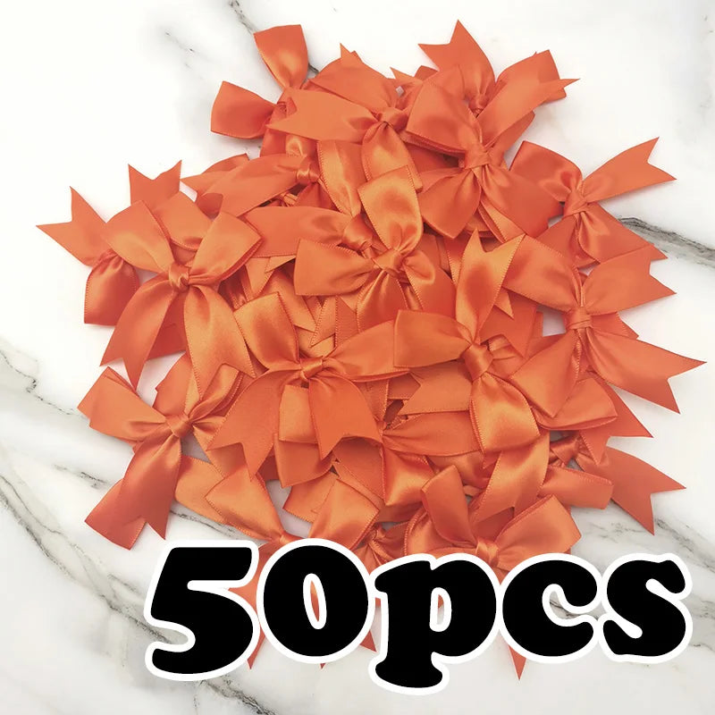 (50 Pcs/pack) 85*85mm Fresh Pink Ribbon Bows Small Size Satin Ribbon Bow Flower Craft Decoration Handwork DIY Party Decoration