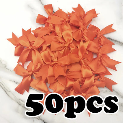 (50 Pcs/pack) 85*85mm Fresh Pink Ribbon Bows Small Size Satin Ribbon Bow Flower Craft Decoration Handwork DIY Party Decoration