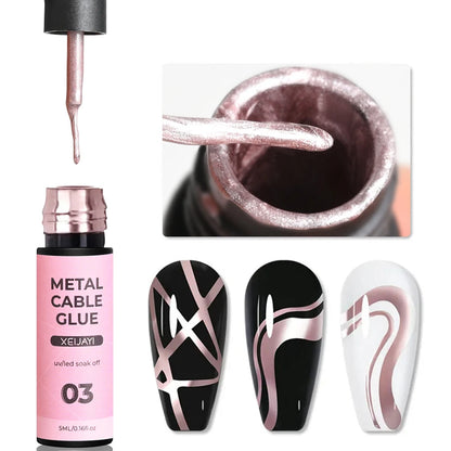 Super‑Bright Metallic Liner Gel Polish – Silver/Gold/Rose Mirror UV Nail Art (5/7/8ml)