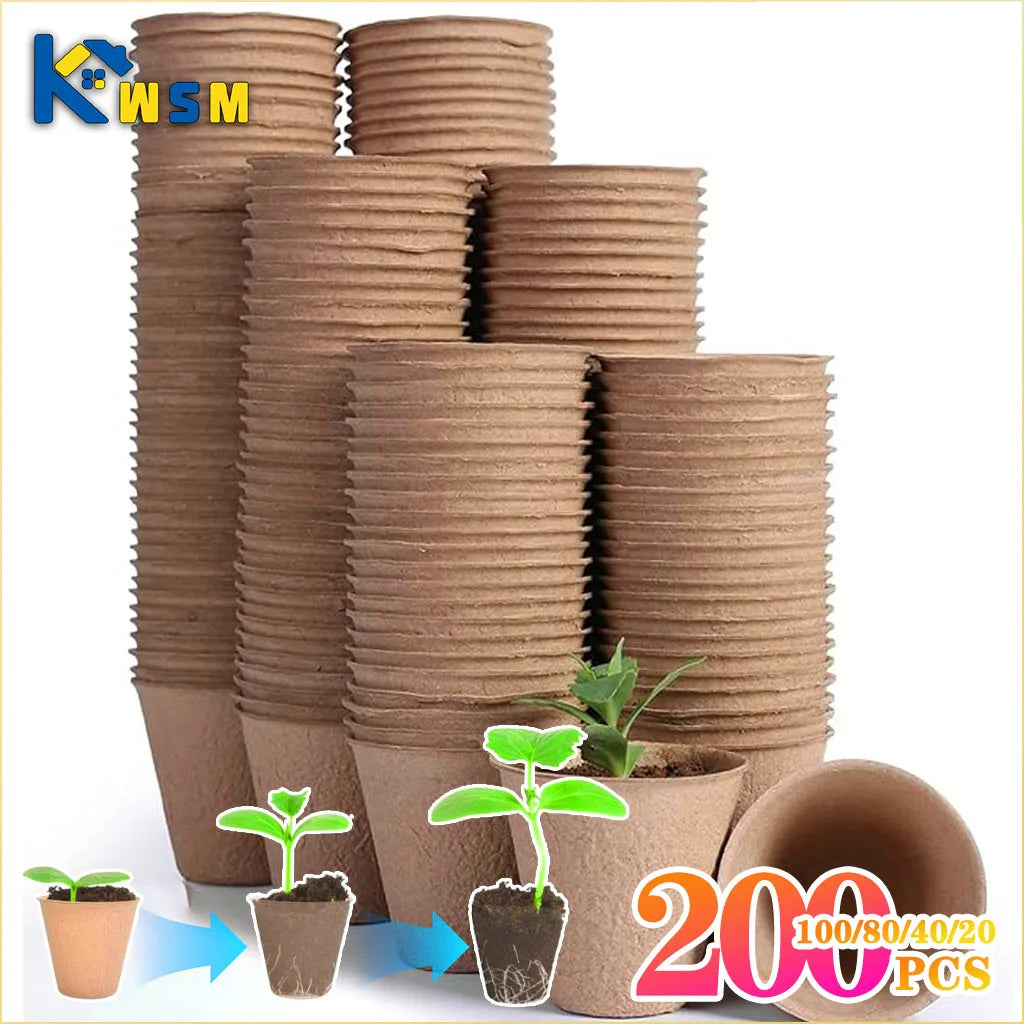 20-200PCS 3.15 Inch Peat Pots for Seedling Outdoor Garden Germination Nursery Pots  Pulp Biodegradable Seed Starter Pots Kits