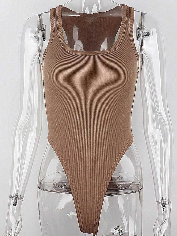 Sleeveless Knit Bodysuit Off Shoulder Halter Tops
