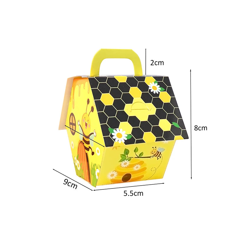 10/20pcs Bee House Paper Candy Gifts Box With Handle Kids Bee Birthday Gift Packaging Boxes Baby Shower Wedding Party Decoration