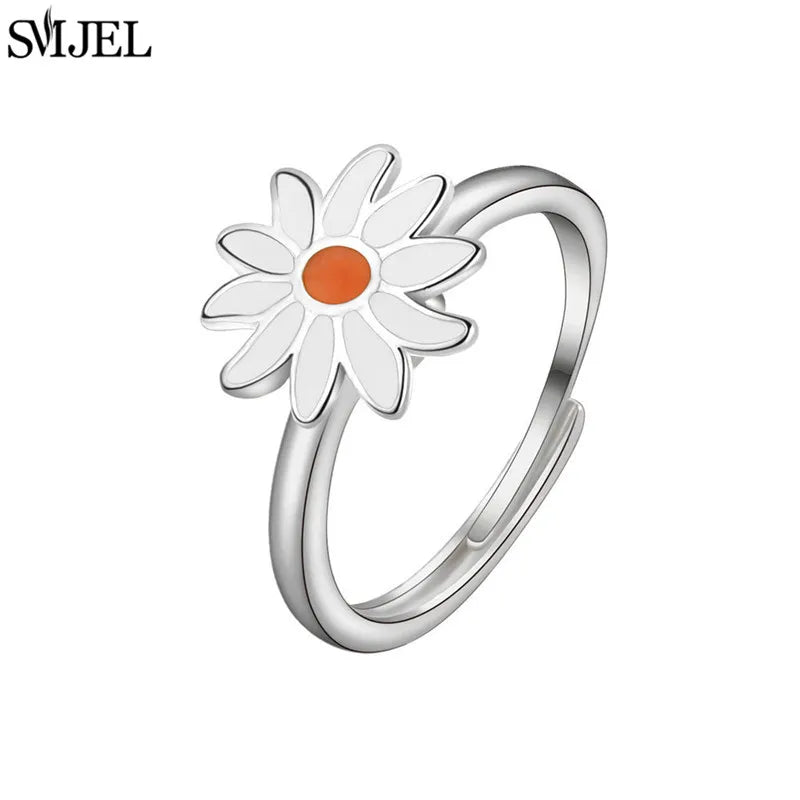 Korean Fashion Daisy Spinner Fidget Ring Multiple Style Sunflower Rose Snowflake Rotate Freely Anti Stress Anxiety Rings Wedding