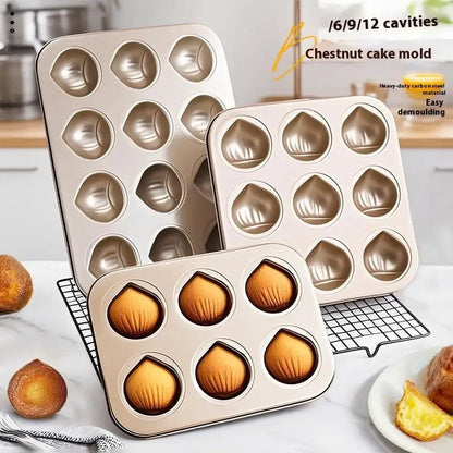 6/9‑Cavity Chestnut‑Shape Carbon Steel Cake Mold