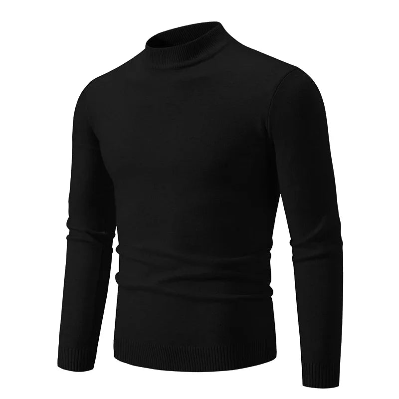 Men's Half Neck Basic Solid Sweaters Round Neck Elastic Pullovers